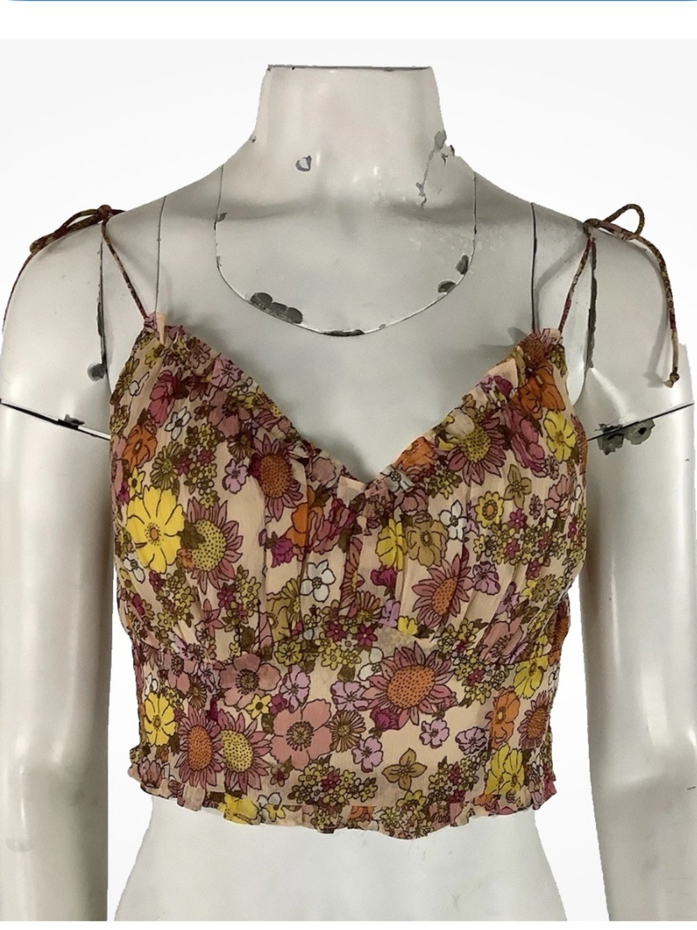 Patrons of Peace Sz XS Cropped Smocked Spaghetti Boho Summer Festival Top